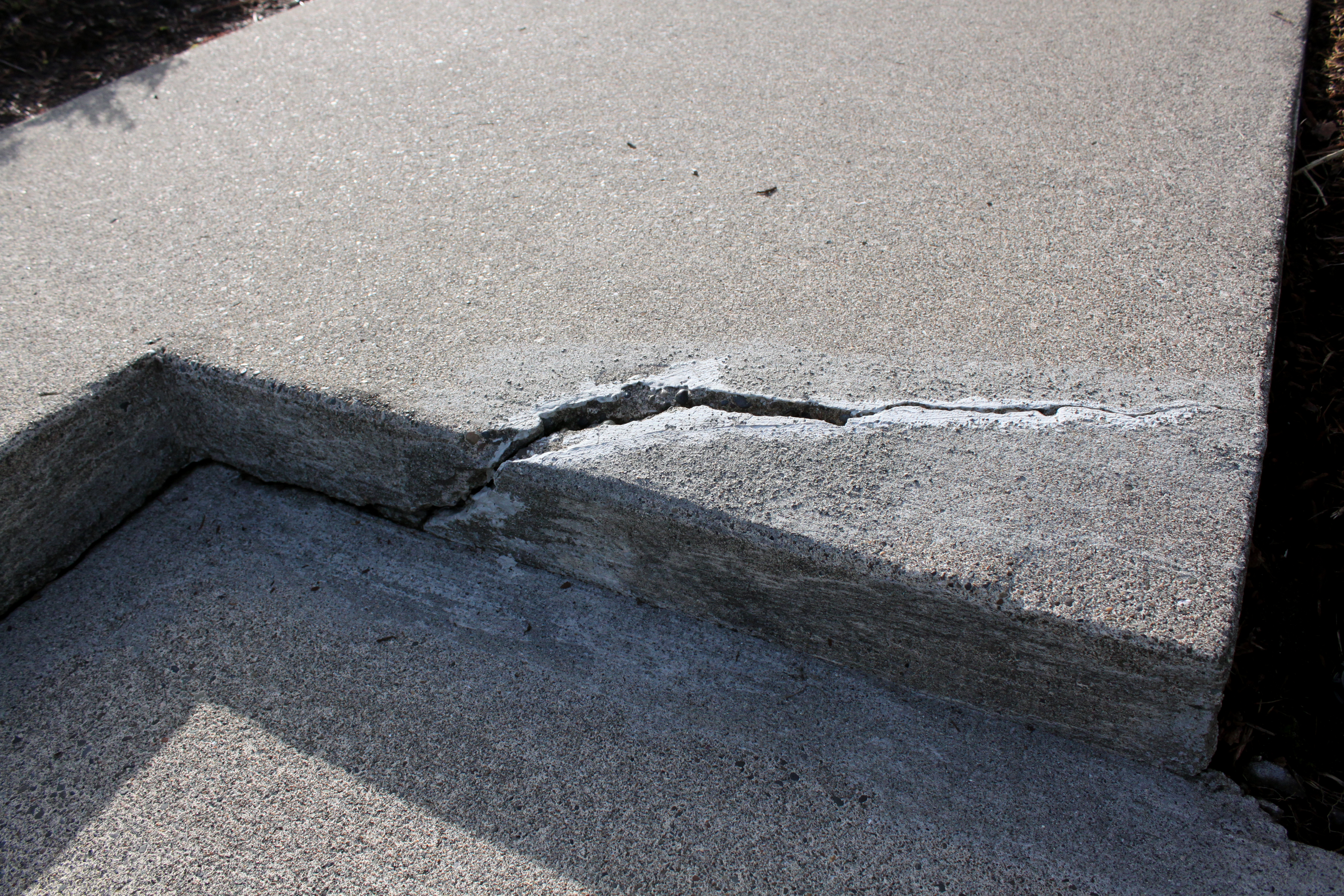 A large crack in a foundation.